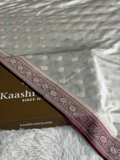 Wine with off white colour premium Banarasi Mashru katan silk saree MK290