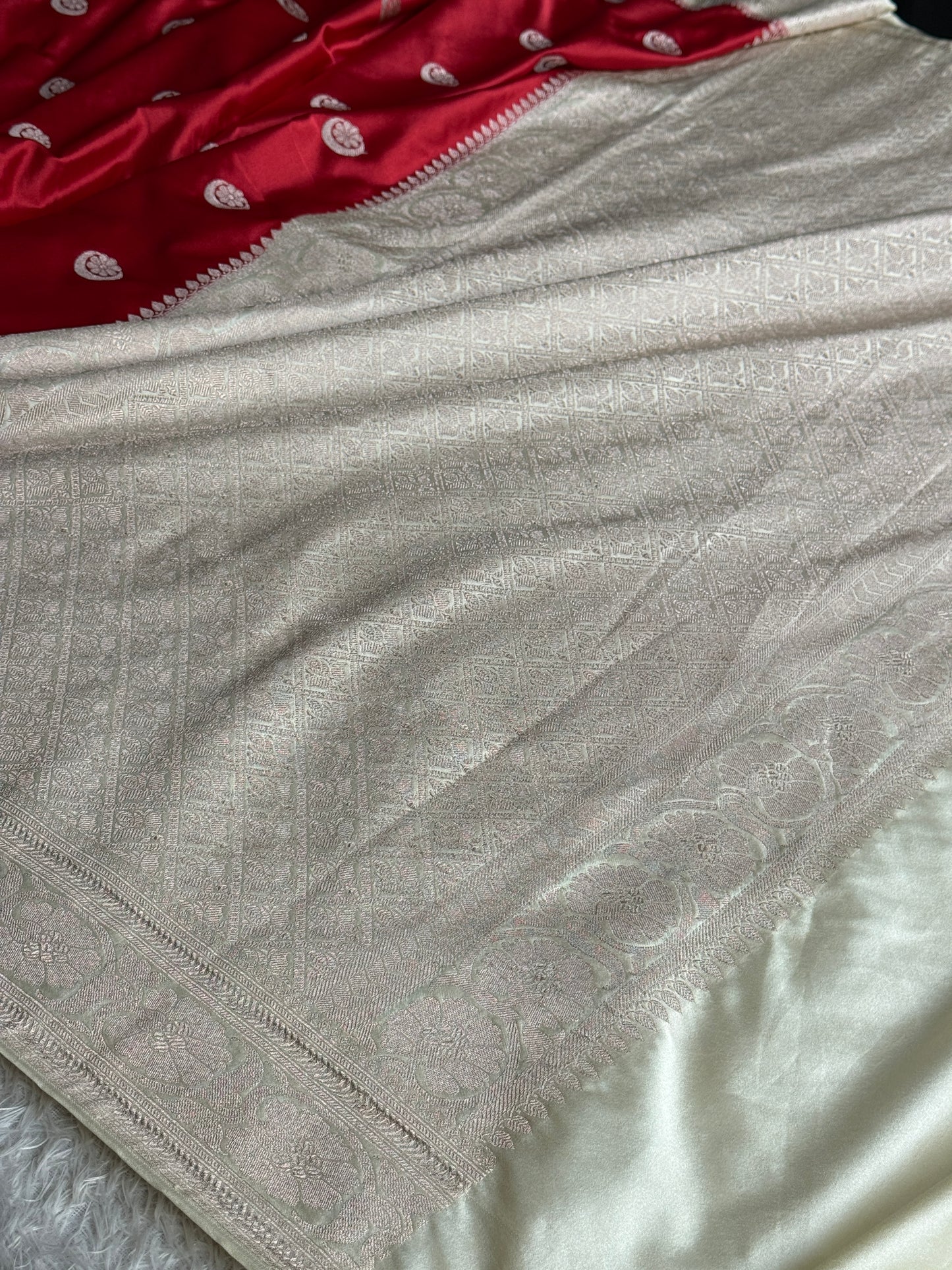 Maroon with off white colour premium Banarasi Mashru katan silk saree MK331