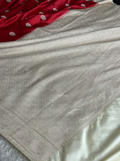 Maroon with off white colour premium Banarasi Mashru katan silk saree MK331