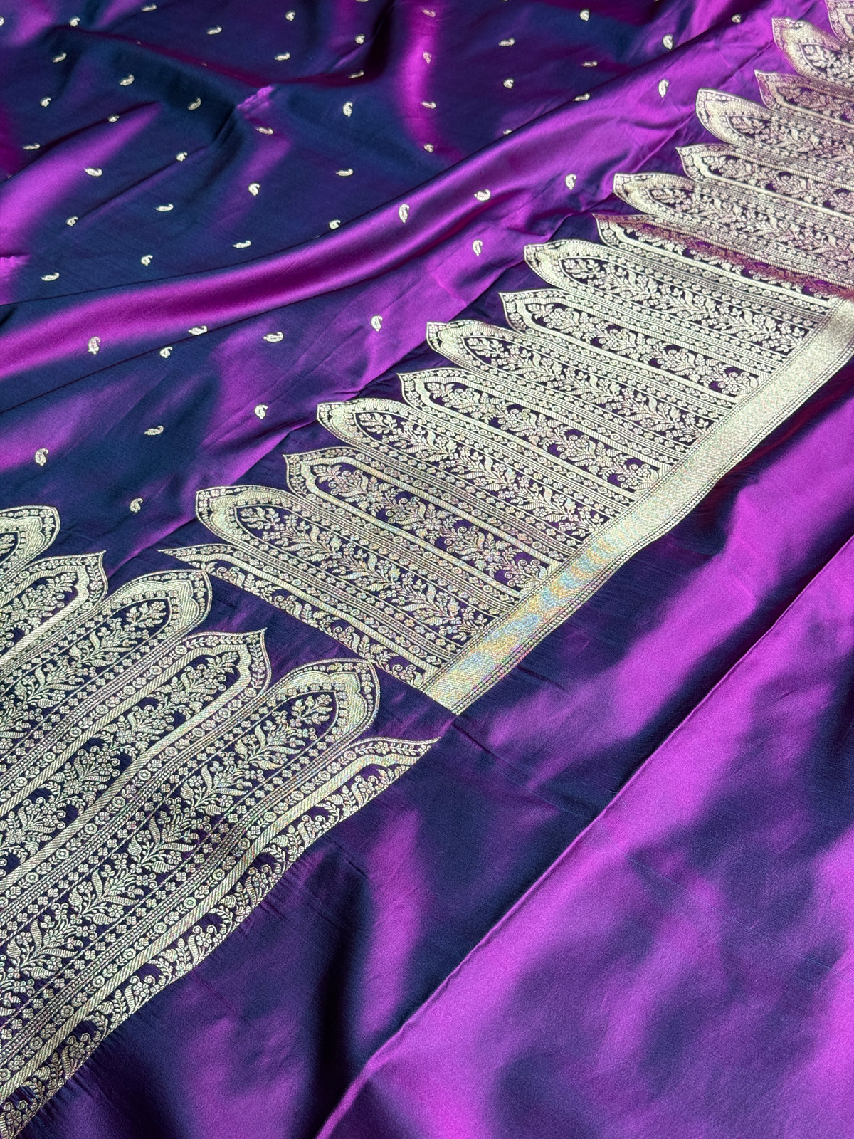 Dual shade purple colour premium Banarasi Mashru katan silk saree MK189