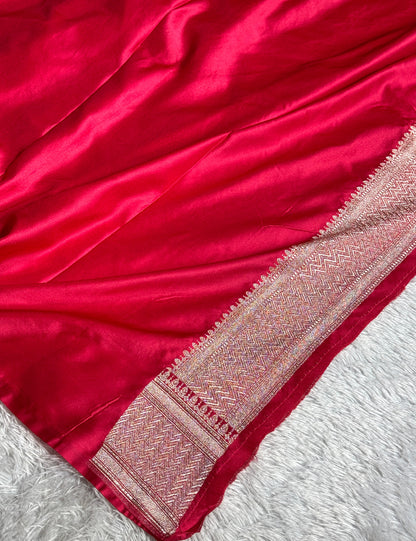 Cherry red premium Banarasi tilfi Mashru katan silk saree MK268