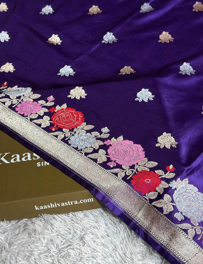 Purple colour premium Banarasi tilfi Mashru katan silk saree MK217