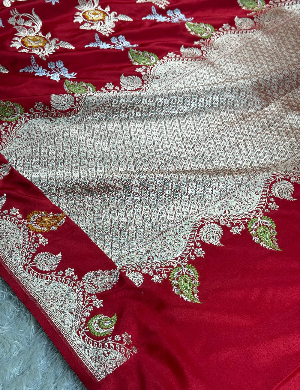 Red color premium Banarasi tilfi Mashru katan silk saree MK266