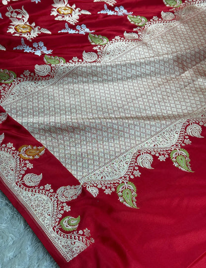 Red color premium Banarasi tilfi Mashru katan silk saree MK266