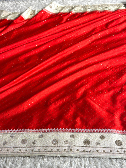 Bridal red with off white colour premium Banarasi Mashru katan silk saree MK268