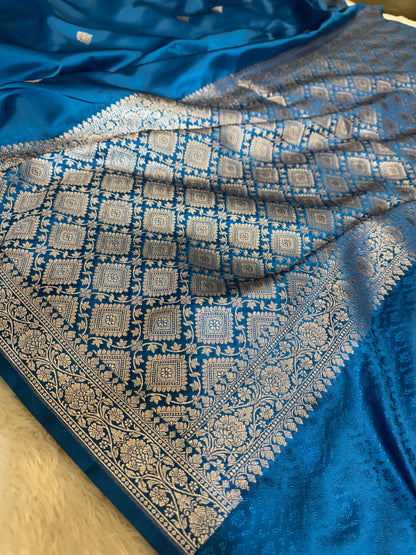 Peacock blue Premium Banarasi Mashru katan silk saree MK201