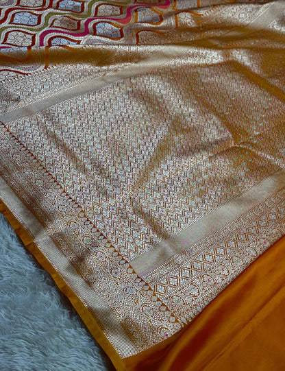 Mustard yellow premium Banarasi tilfi mashru Katan silk saree MK206