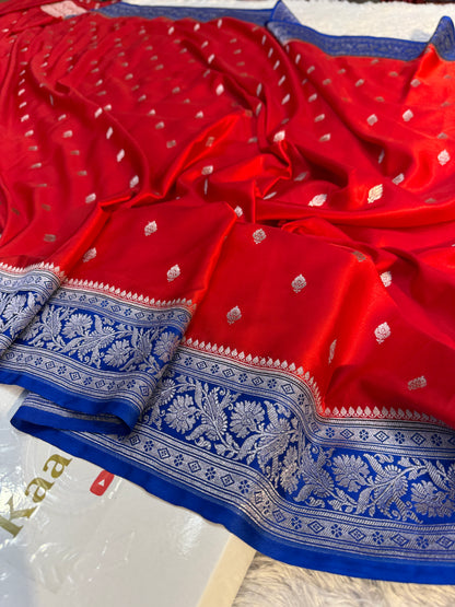 Red premium Banarasi Mashru katan silk saree MK182
