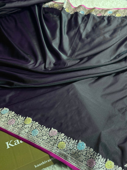 Black premium Banarasi Mashru katan silk saree MK243