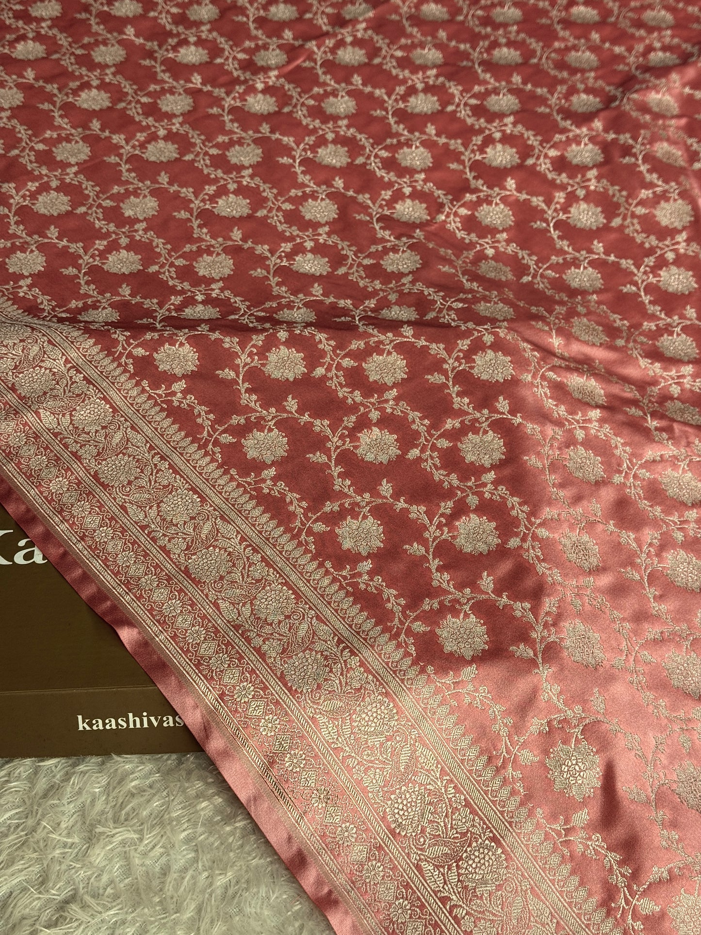 Peach colour premium Banarasi Mashru katan silk saree MK328