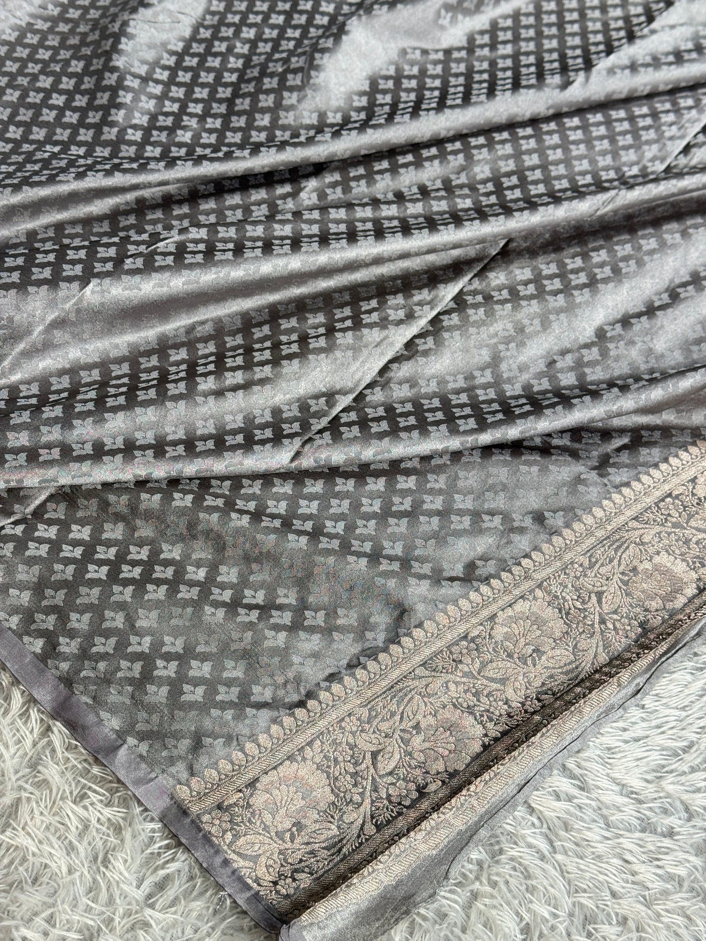 Black and grey colour premium Banarasi Mashru katan silk MK342