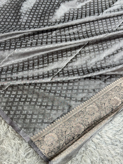 Black and grey colour premium Banarasi Mashru katan silk MK342