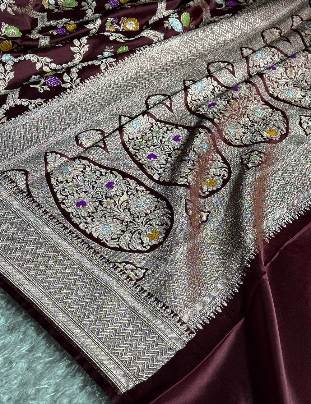 Maroon colour premium Banarasi tilfi Mashru katan silk saree MK268