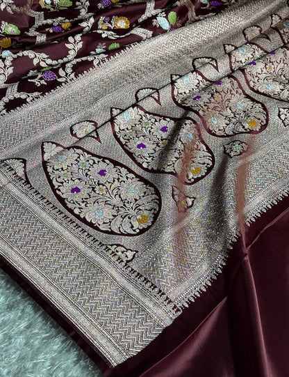 Maroon colour premium Banarasi tilfi Mashru katan silk saree MK268